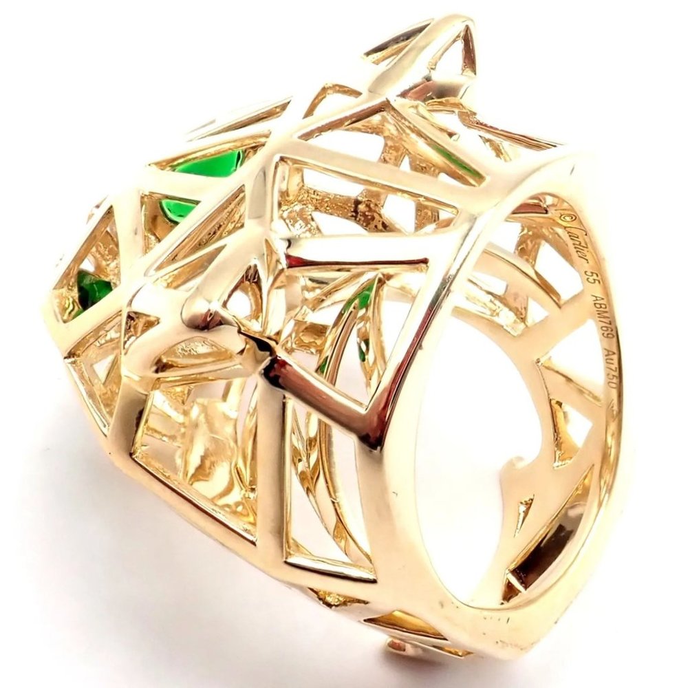 Authentic! Cartier Panther Panthere 18k Yellow Gold Tsavorite Onyx Large Ring - Picture 6 of 12